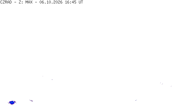Meteoradar - aktuální srážky 2026-10-06 18:45:00