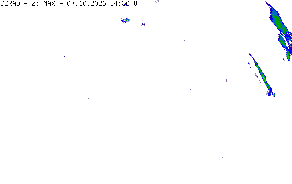 Meteoradar - aktuální srážky 2026-10-07 16:30:00