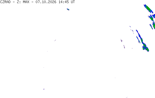 Meteoradar - aktuální srážky 2026-10-07 16:45:00