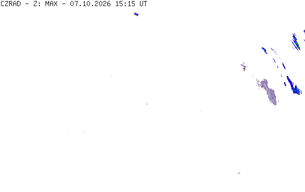 Meteoradar - aktuální srážky 2026-10-07 17:15:00