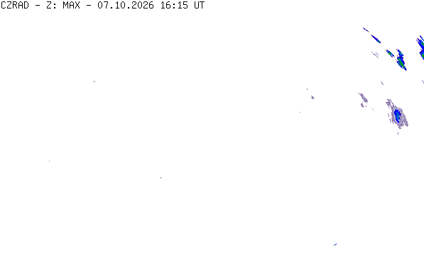 Meteoradar - aktuální srážky 2026-10-07 18:15:00