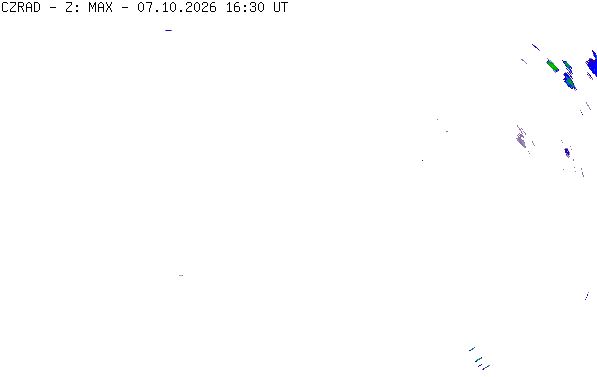 Meteoradar - aktuální srážky 2026-10-07 18:30:00
