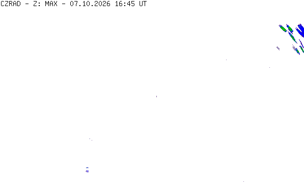 Meteoradar - aktuální srážky 2026-10-07 18:45:00
