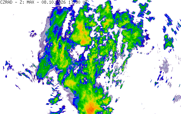 Meteoradar - aktuální srážky 2026-10-08 19:30:00
