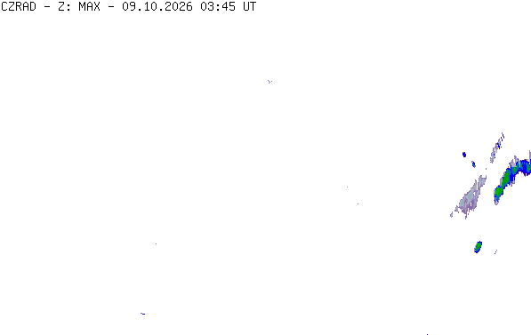 Meteoradar - aktuální srážky 2026-10-09 05:45:00
