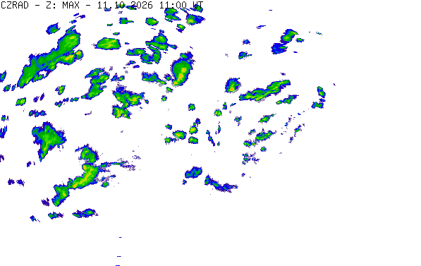 Meteoradar - aktuální srážky 2026-10-11 13:00:00