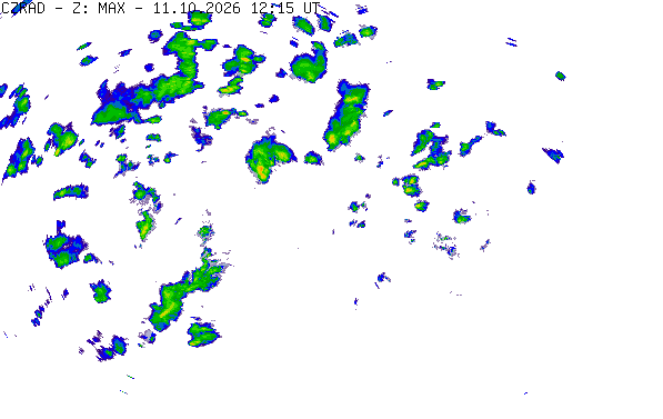 Meteoradar - aktuální srážky 2026-10-11 14:15:00