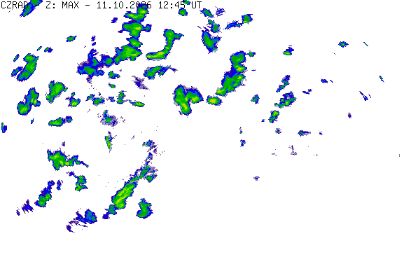 Meteoradar - aktuální srážky 2026-10-11 14:45:00