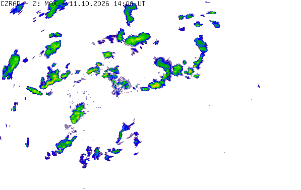 Meteoradar - aktuální srážky 2026-10-11 16:00:00