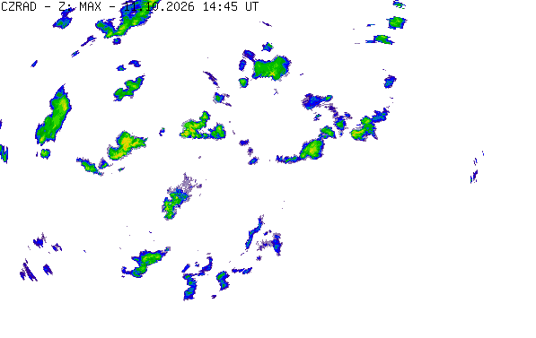 Meteoradar - aktuální srážky 2026-10-11 16:45:00
