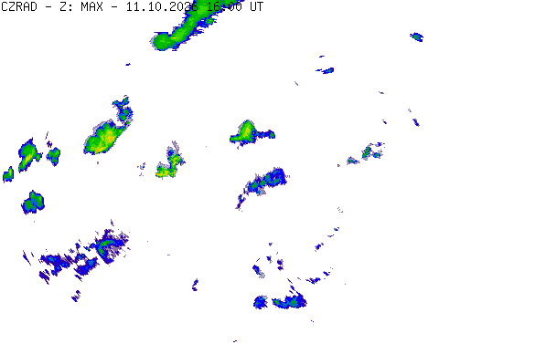 Meteoradar - aktuální srážky 2026-10-11 18:00:00