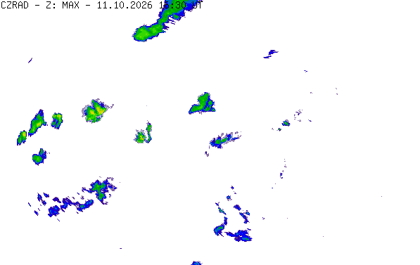 Meteoradar - aktuální srážky 2026-10-11 18:30:00