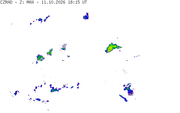 Meteoradar - aktuální srážky 2026-10-11 20:15:00