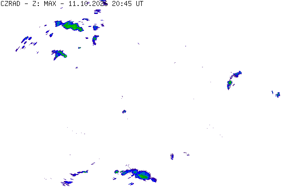 Meteoradar - aktuální srážky 2026-10-11 22:45:00