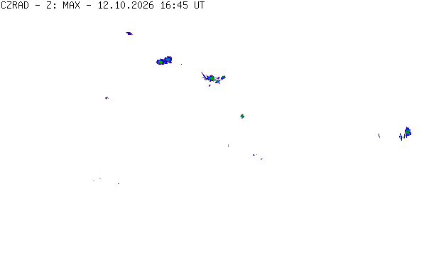 Meteoradar - aktuální srážky 2026-10-12 18:45:00