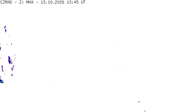Meteoradar - aktuální srážky 2026-10-13 15:45:00