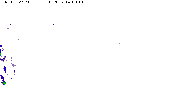 Meteoradar - aktuální srážky 2026-10-13 16:00:00