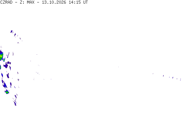 Meteoradar - aktuální srážky 2026-10-13 16:15:00
