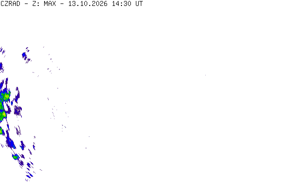 Meteoradar - aktuální srážky 2026-10-13 16:30:00