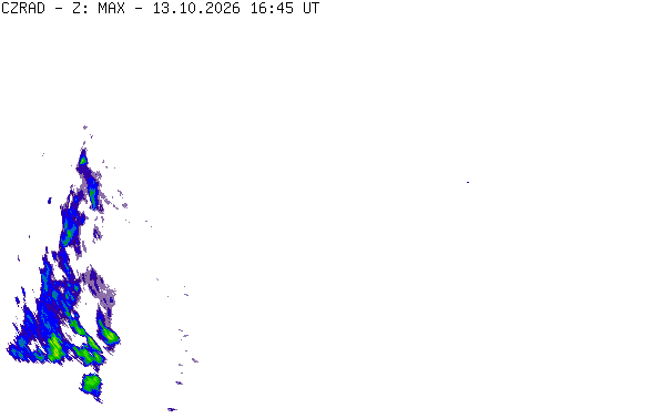 Meteoradar - aktuální srážky 2026-10-13 18:45:00