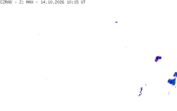 Meteoradar - aktuální srážky 2026-10-14 12:15:00