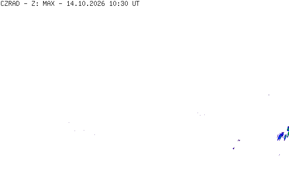 Meteoradar - aktuální srážky 2026-10-14 12:30:00