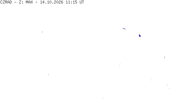 Meteoradar - aktuální srážky 2026-10-14 13:15:00