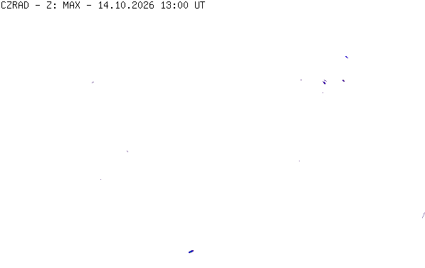 Meteoradar - aktuální srážky 2026-10-14 15:00:00