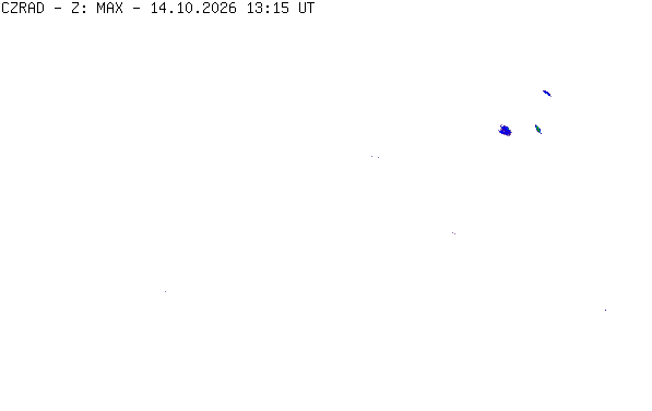 Meteoradar - aktuální srážky 2026-10-14 15:15:00