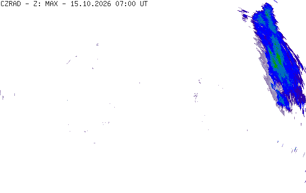Meteoradar - aktuální srážky 2026-10-15 09:00:00