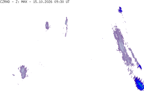 Meteoradar - aktuální srážky 2026-10-15 11:30:00