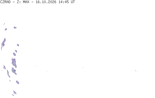 Meteoradar - aktuální srážky 2026-10-16 16:45:00