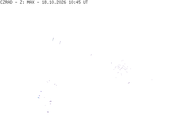 Meteoradar - aktuální srážky 2026-10-18 12:45:00