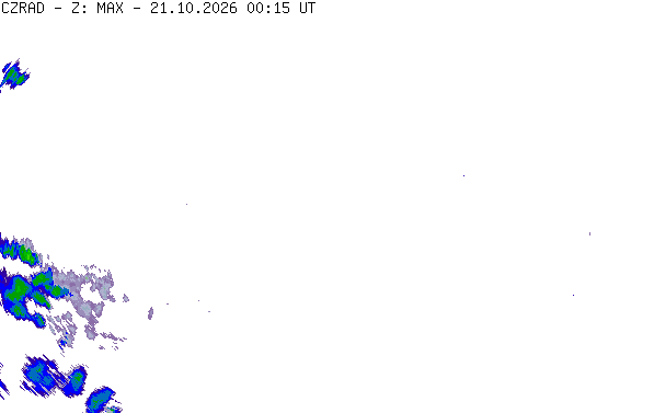Meteoradar - aktuální srážky 2026-10-21 02:15:00
