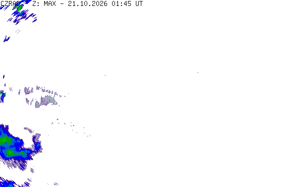 Meteoradar - aktuální srážky 2026-10-21 03:45:00