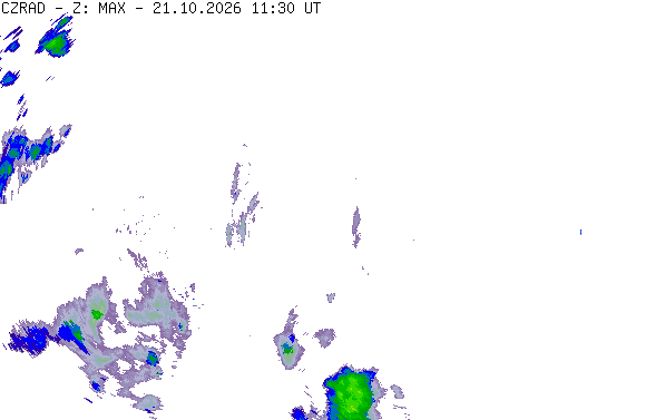 Meteoradar - aktuální srážky 2026-10-21 13:30:00