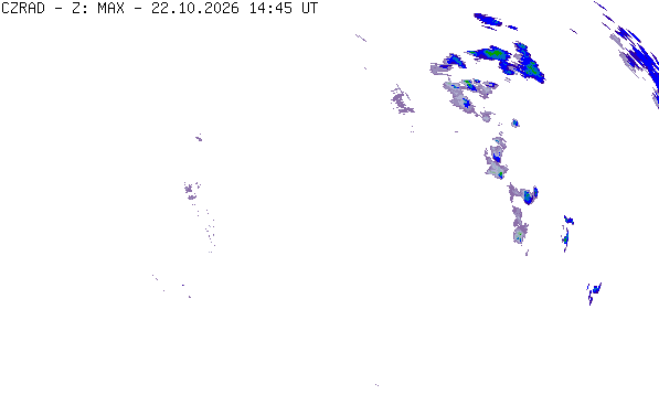 Meteoradar - aktuální srážky 2026-10-22 16:45:00