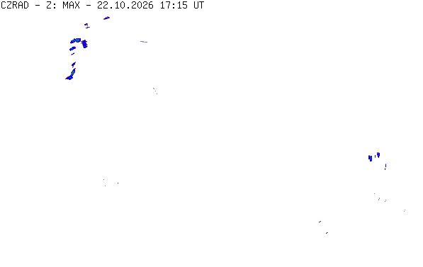 Meteoradar - aktuální srážky 2026-10-22 19:15:00