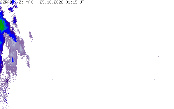 Meteoradar - aktuální srážky 2026-10-25 02:15:00