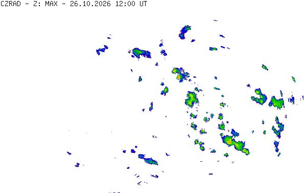 Meteoradar - aktuální srážky 2026-10-26 13:00:00
