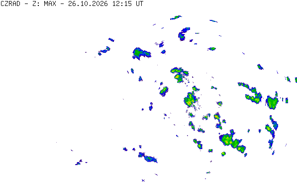 Meteoradar - aktuální srážky 2026-10-26 13:15:00