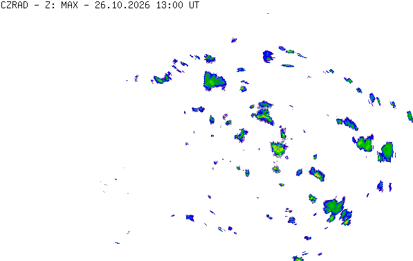 Meteoradar - aktuální srážky 2026-10-26 14:00:00