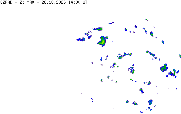 Meteoradar - aktuální srážky 2026-10-26 15:00:00