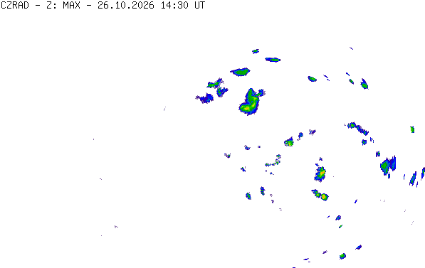 Meteoradar - aktuální srážky 2026-10-26 15:30:00