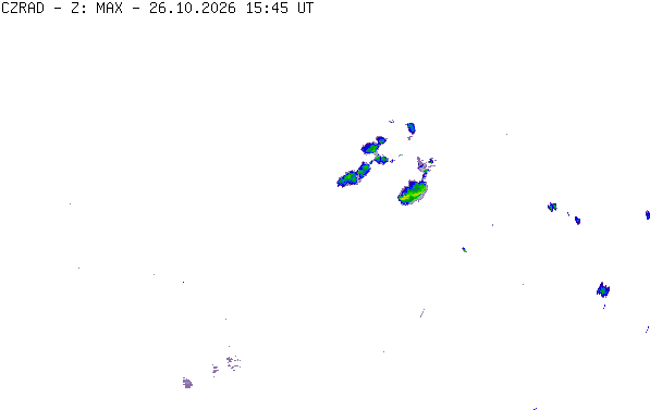 Meteoradar - aktuální srážky 2026-10-26 16:45:00