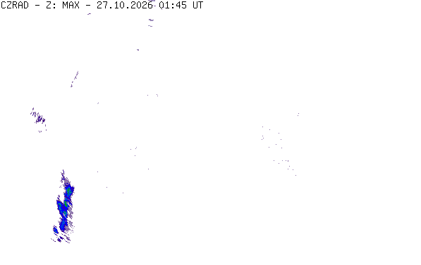 Meteoradar - aktuální srážky 2026-10-27 02:45:00