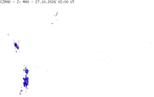 Meteoradar - aktuální srážky 2026-10-27 03:00:00