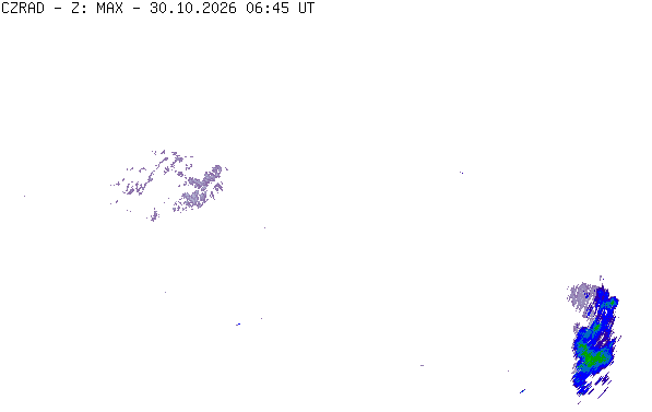Meteoradar - aktuální srážky 2026-10-30 07:45:00