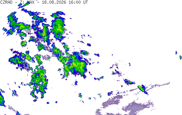 Meteoradar - aktuální srážky 2026-08-18 18:00:00