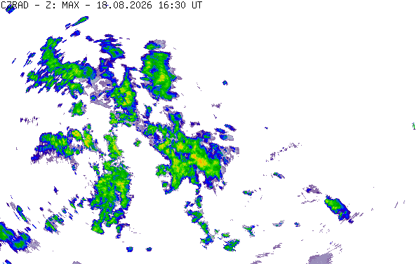 Meteoradar - aktuální srážky 2026-08-18 18:30:00